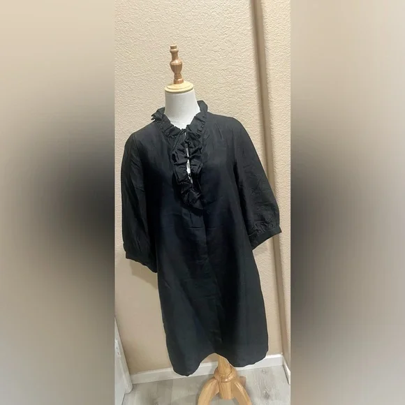 Kate Spade Black Shift Dress Ruffle Collar with Silk Cotton Pockets - Picture 3 of 4